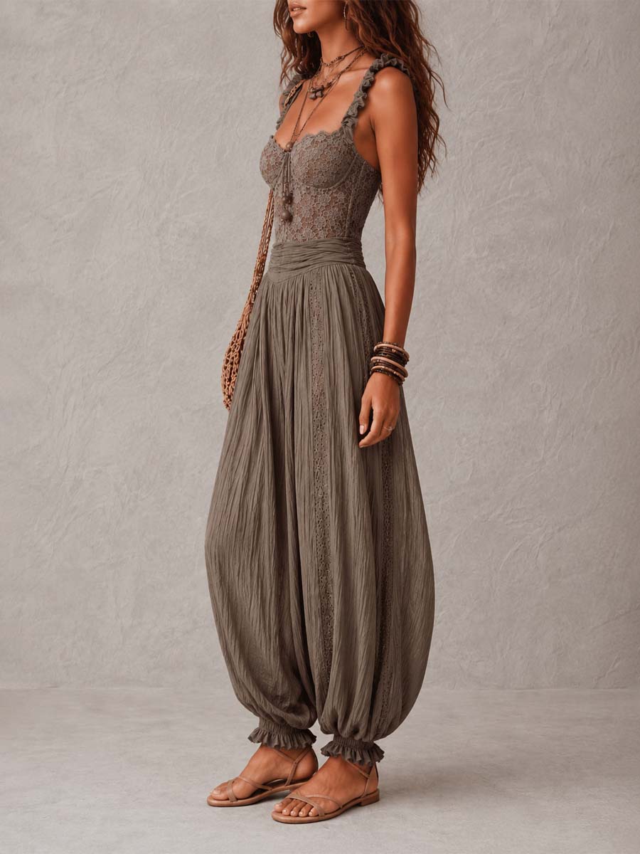 Wanda | Complete With Gray Lace Bandeau and Pleated Harem Pants