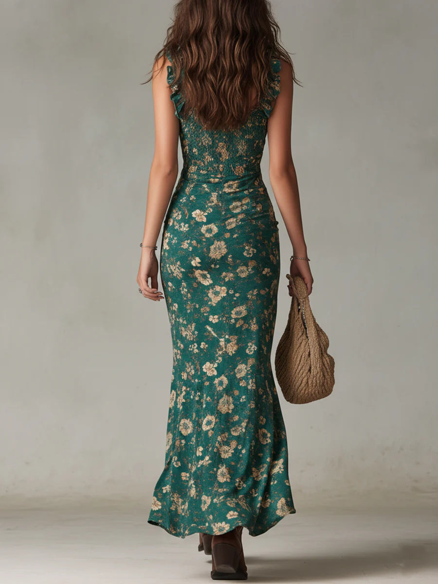 Bohemian Ruffle Sleeve Maxi Dress