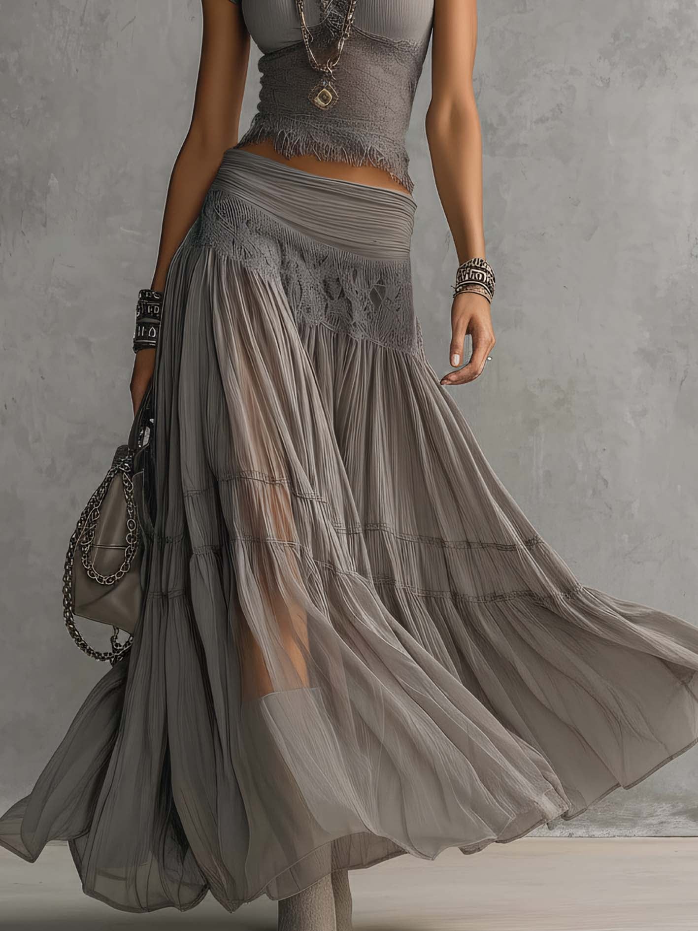 Grey Lace Two-Piece Set