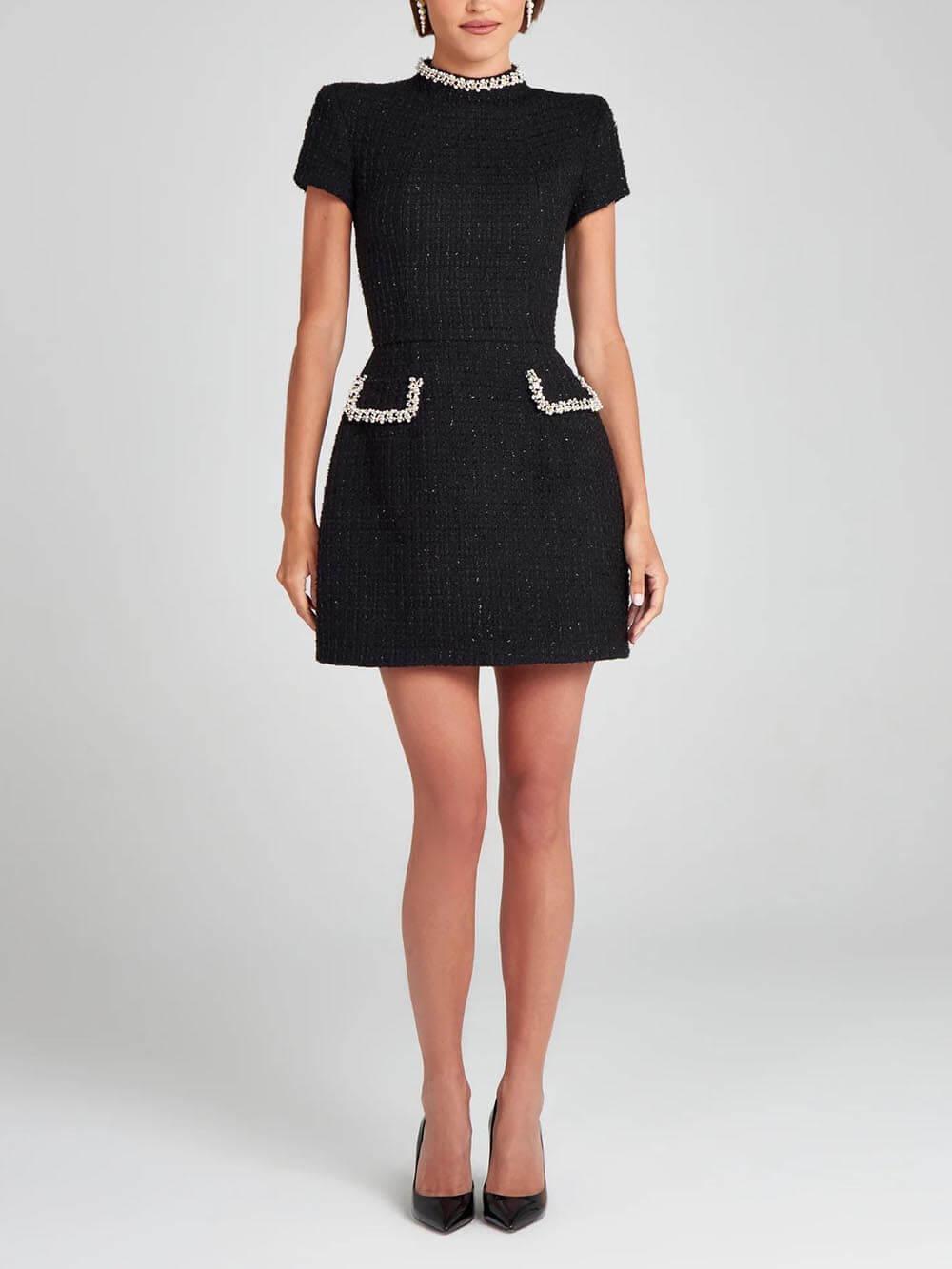 Pearl Trim Pocket Mini Dress