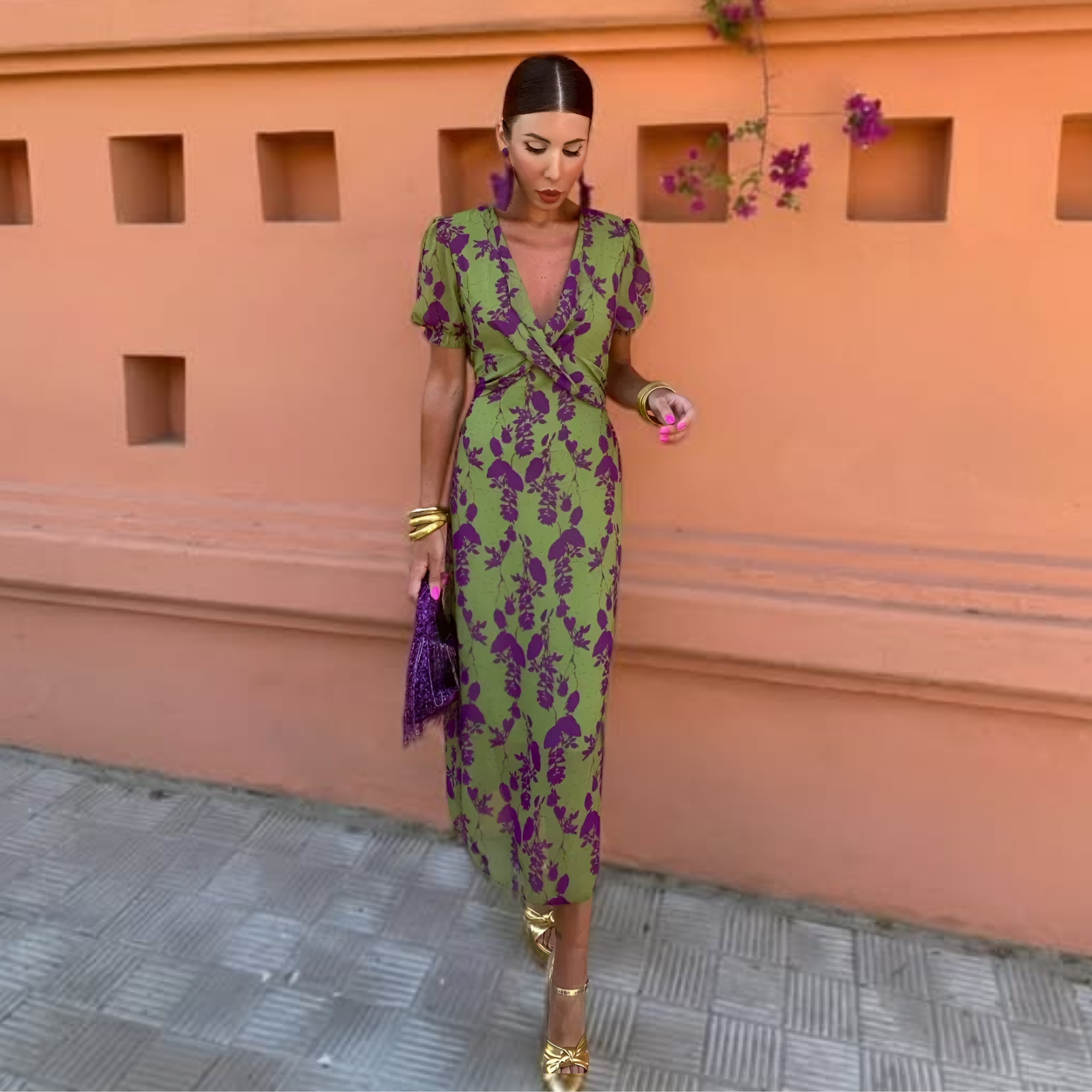 Ernestina | Long Floral Green Dress