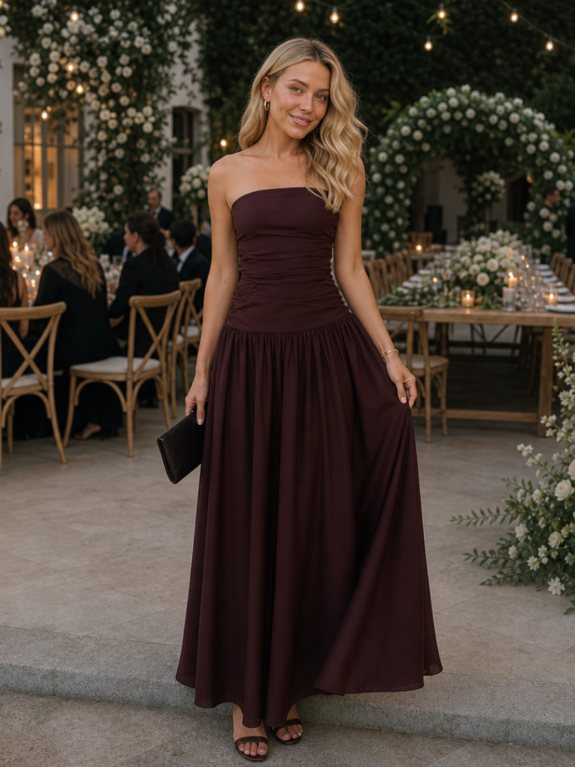 Zelene | Robe midi bustier froncée