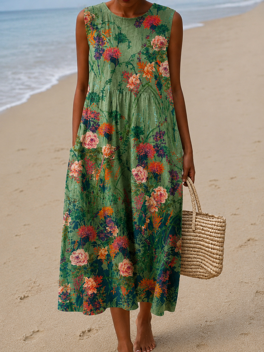 Savannah - Casual Midi Dress Without Sleeves Printed for Women