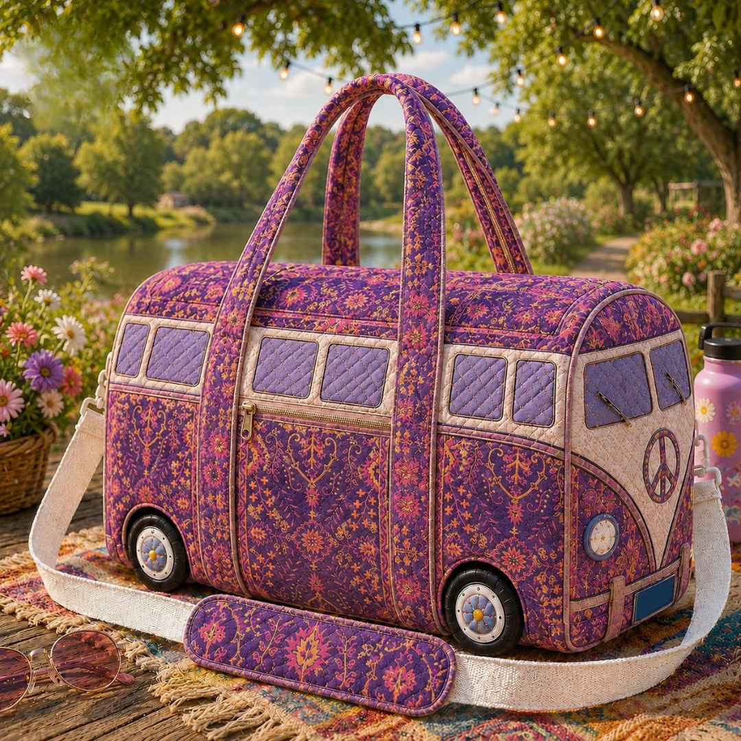 Vintage Camper Bus Quilted Travel Bag