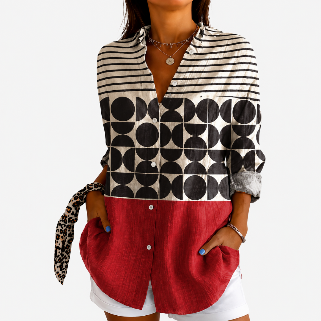Kiara | Retro Charm Colorblock Blouse