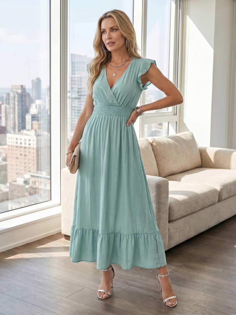 Clove | Robe mi-longue smockée à manches volantées