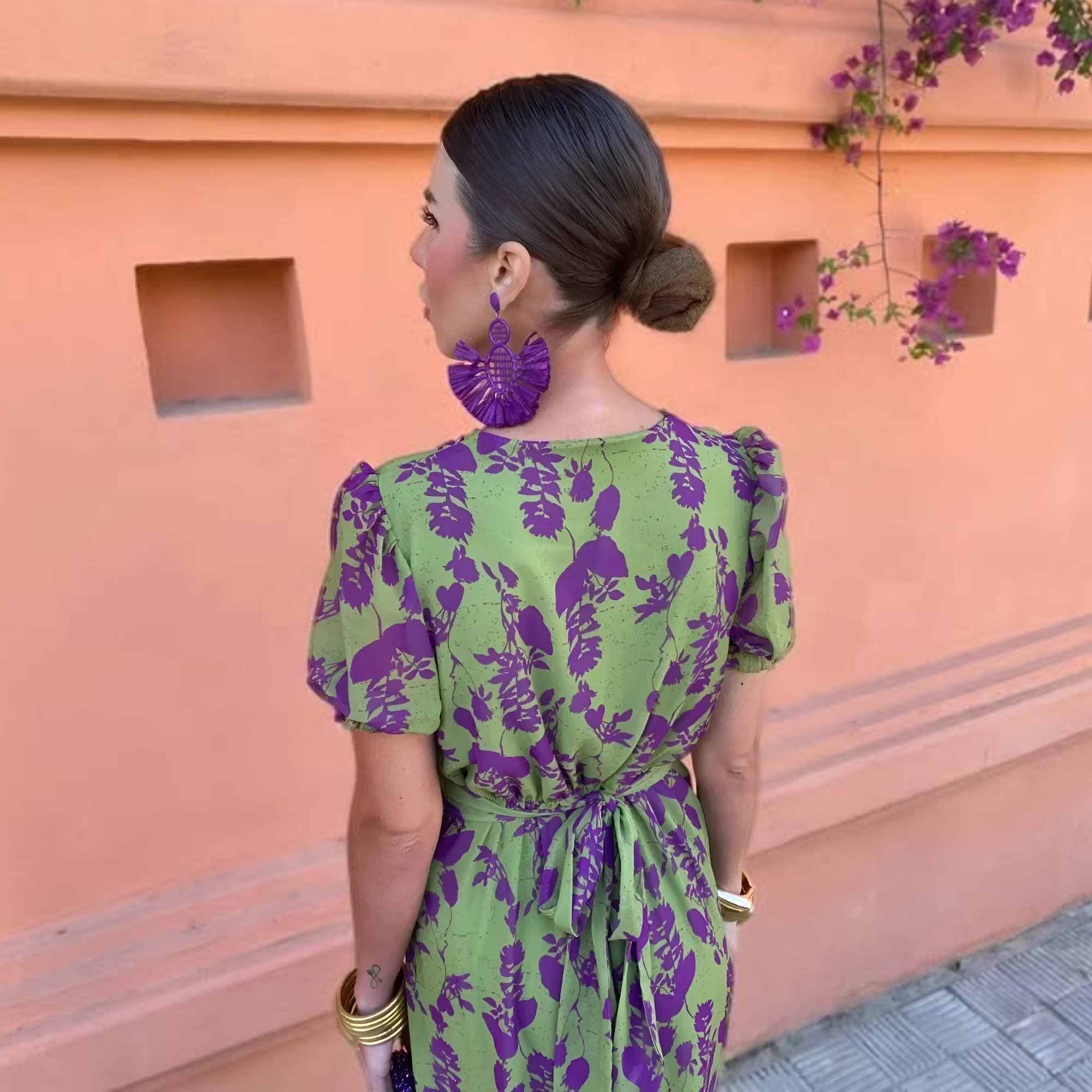 Ernestina | Long Floral Green Dress