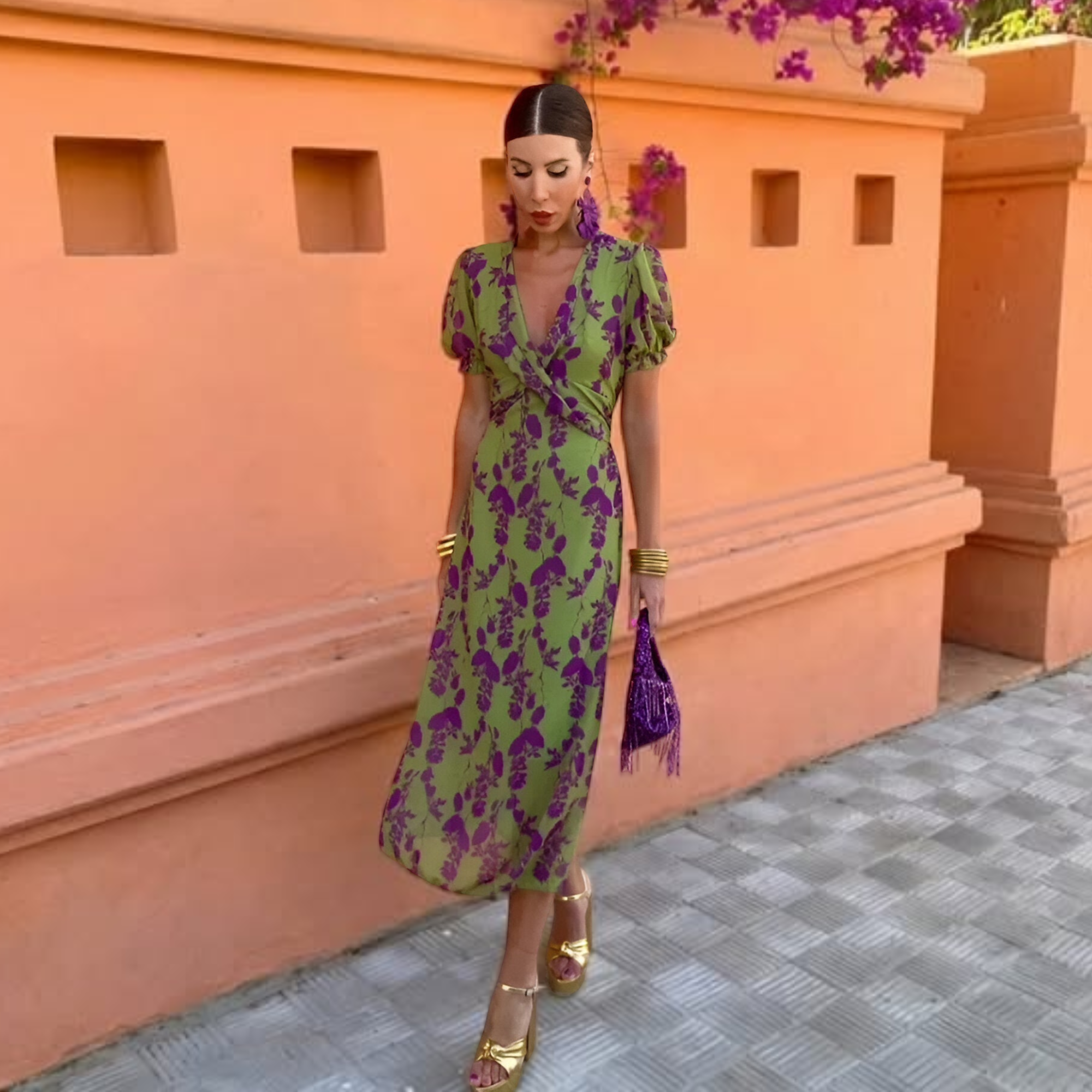 Ernestina | Long Floral Green Dress