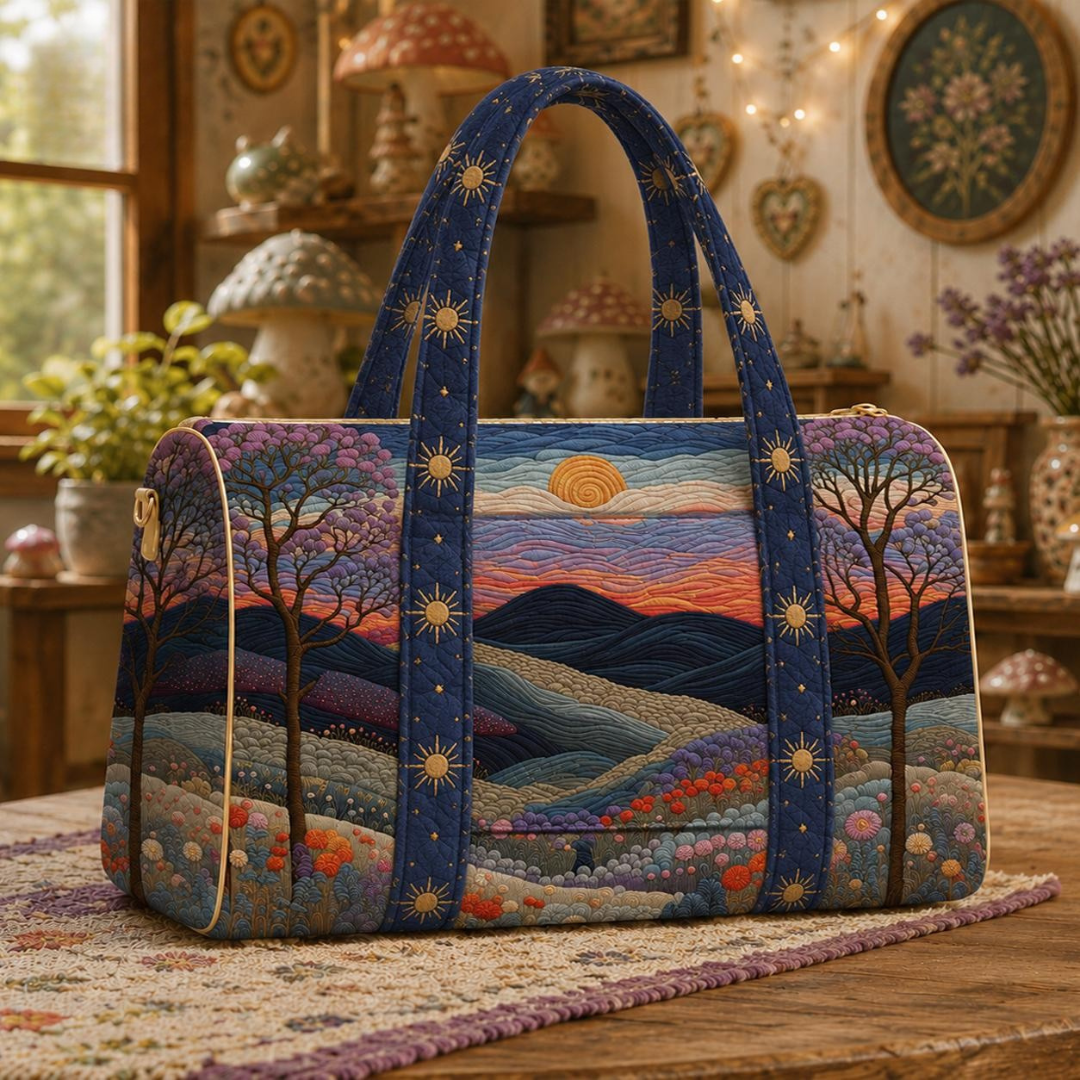 Whimsical Mountain Sunset Quilted Travel Bag