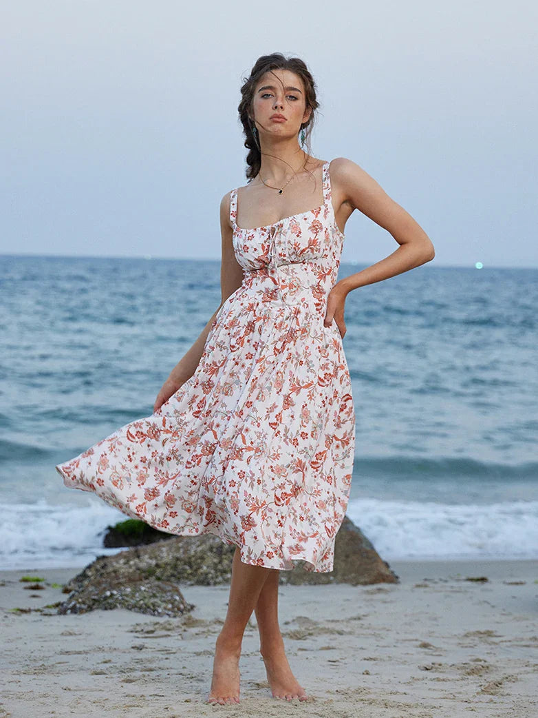 Amelia | Floral Square Neck Midi Dress