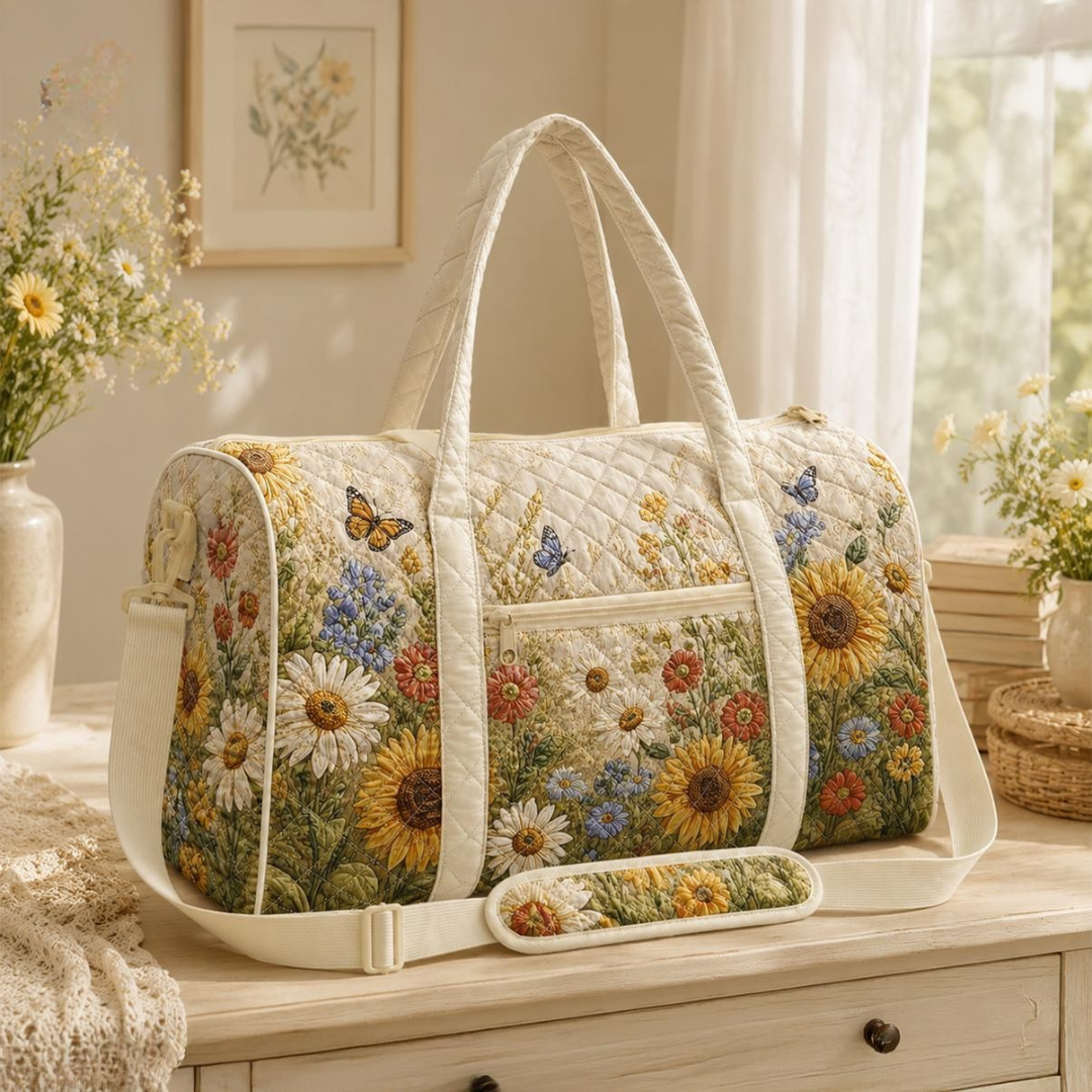 Vintage Sunflower Quilted Travel Bag