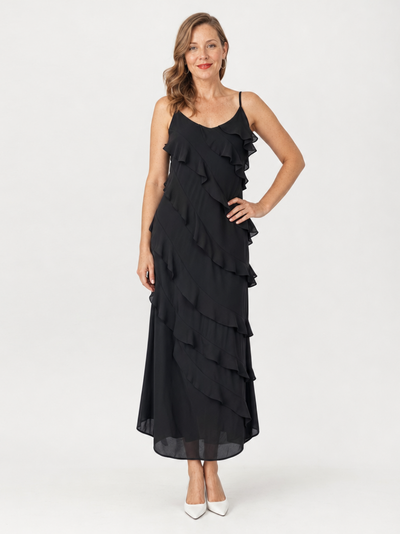 Riper | Robe longue à volants superposés et fines bretelles
