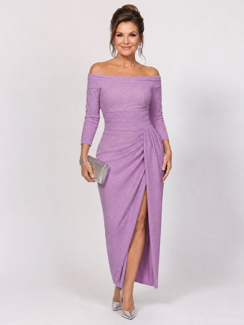 Maren | Off-Shoulder Ruched Slit Midi Dress