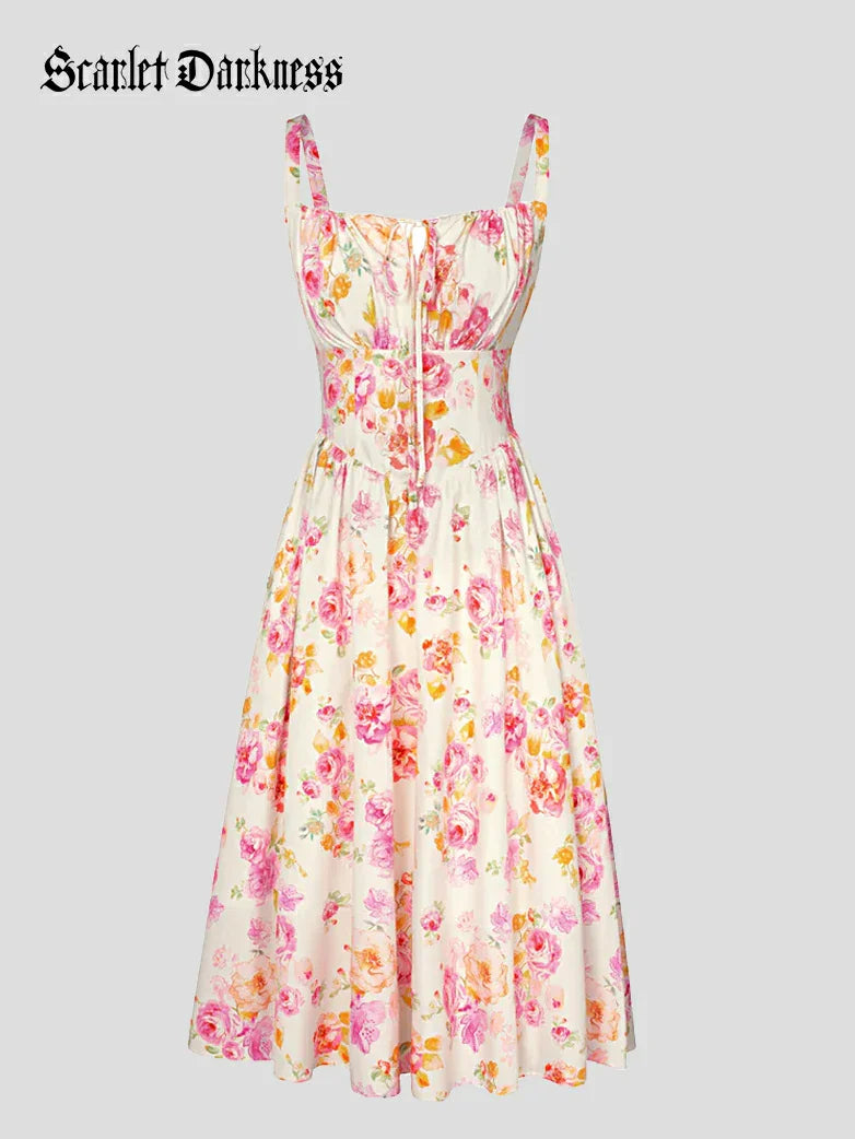 Amelia | Floral Square Neck Midi Dress