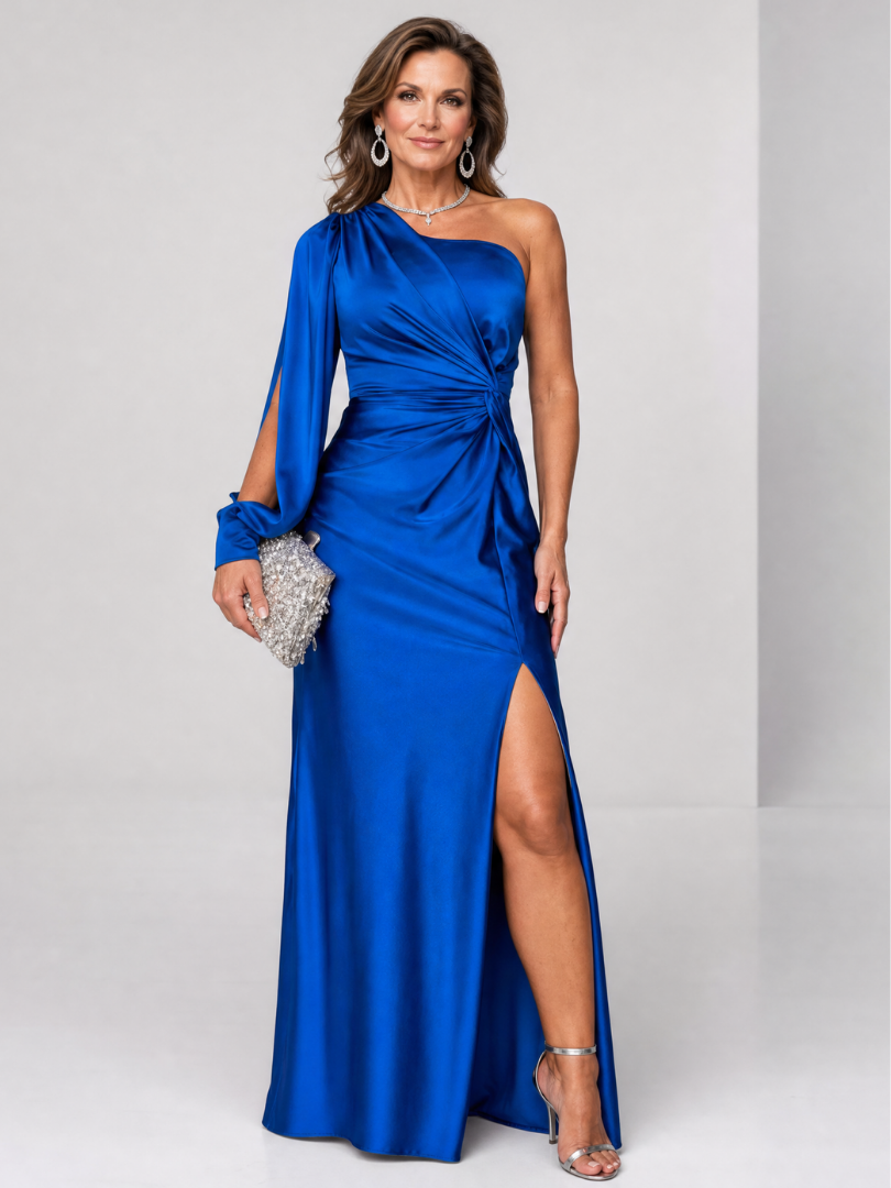 Elara | One-Shoulder Draped Slit Maxi Dress