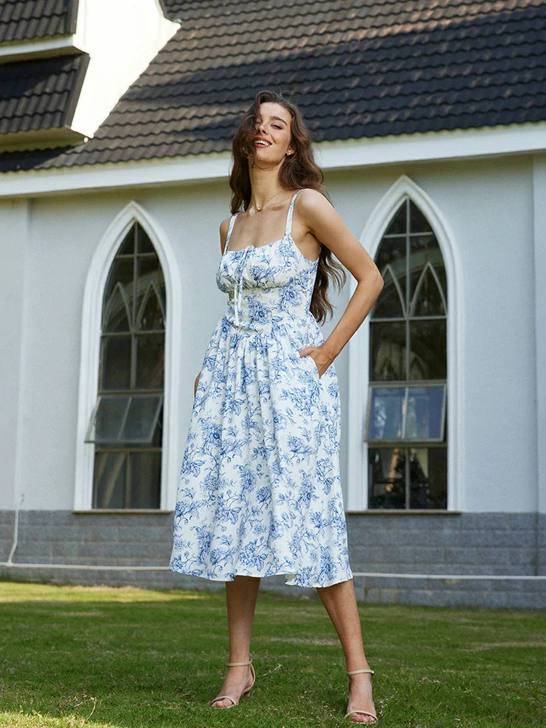 Amelia | Floral Square Neck Midi Dress