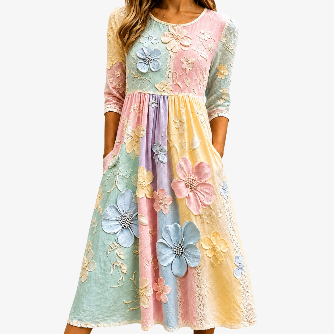 Pastel Bloom Pocket Midi Dress