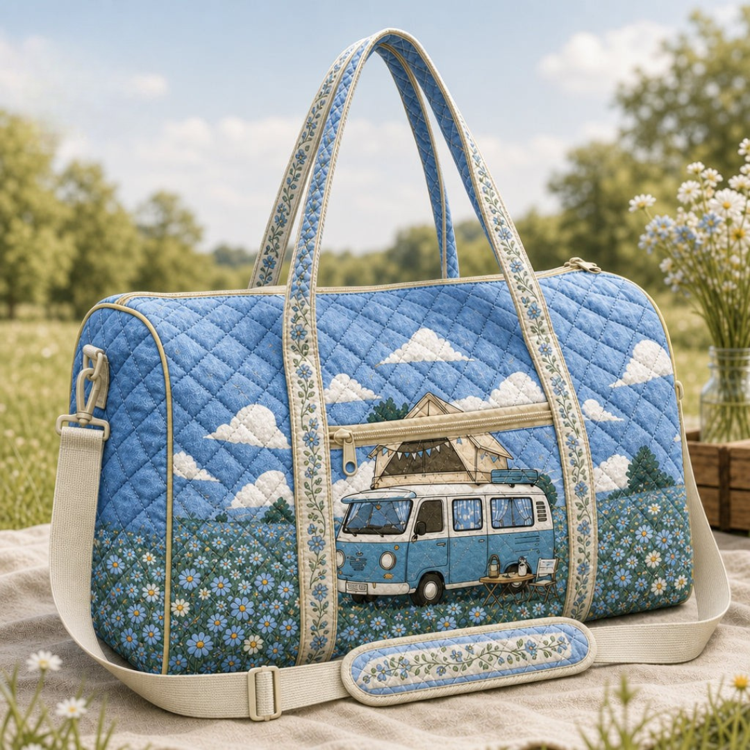 Vintage Camper Van Quilted Travel Bag