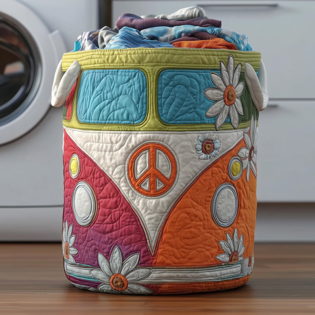 Hippie Peace Van Quilted Laundry Basket
