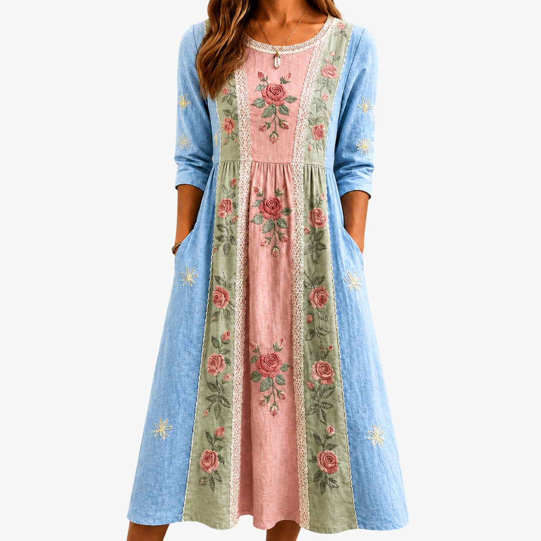 Rose Garden Patchwork Pocket Dress