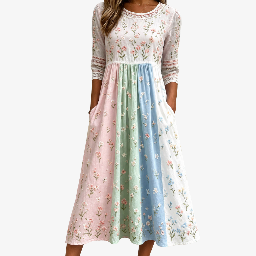 Pastel Floral Pocket Midi Dress
