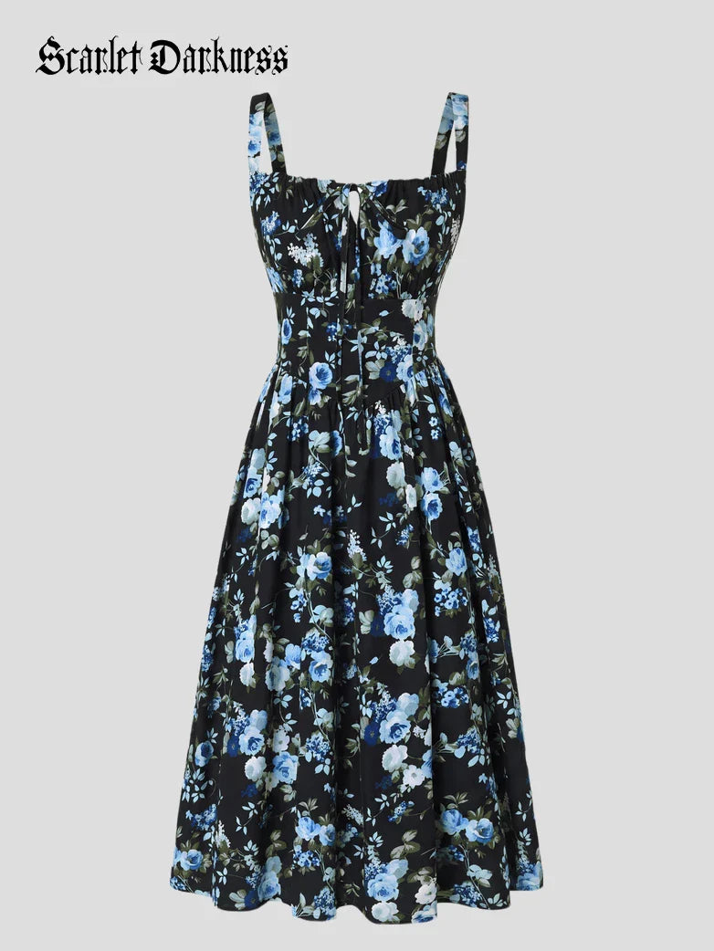 Amelia | Floral Square Neck Midi Dress