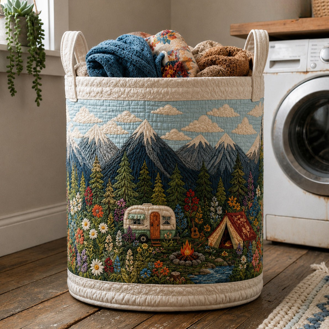 Mountain Camper Wildflower Camping Quilted Laundry Basket