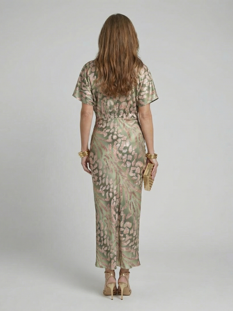 Coralie| Abstract Print V Neck Twist Waist Midi Dress