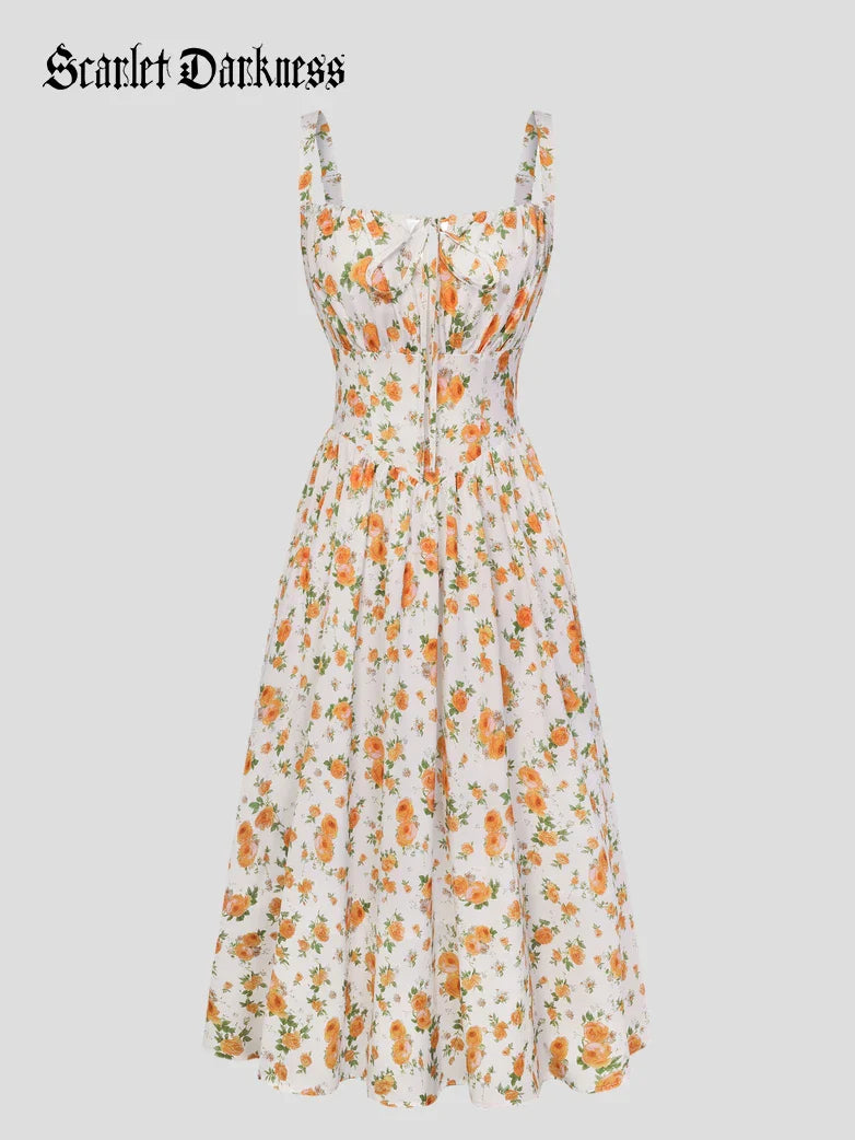 Amelia | Floral Square Neck Midi Dress