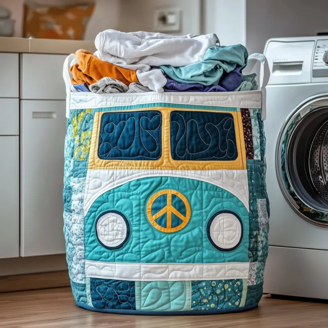 Aqua Hippie Van Quilted Laundry Basket