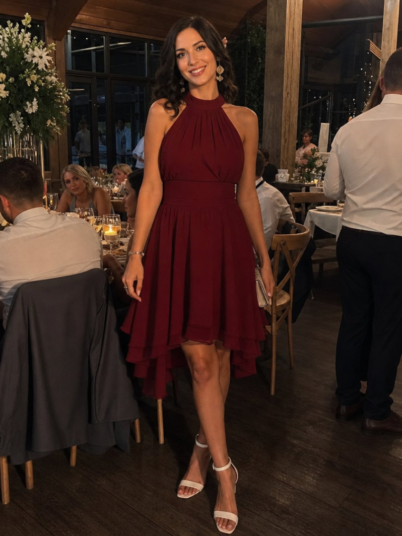 Iyla | Robe à encolure américaine et ourlet superposé, longueur genou
