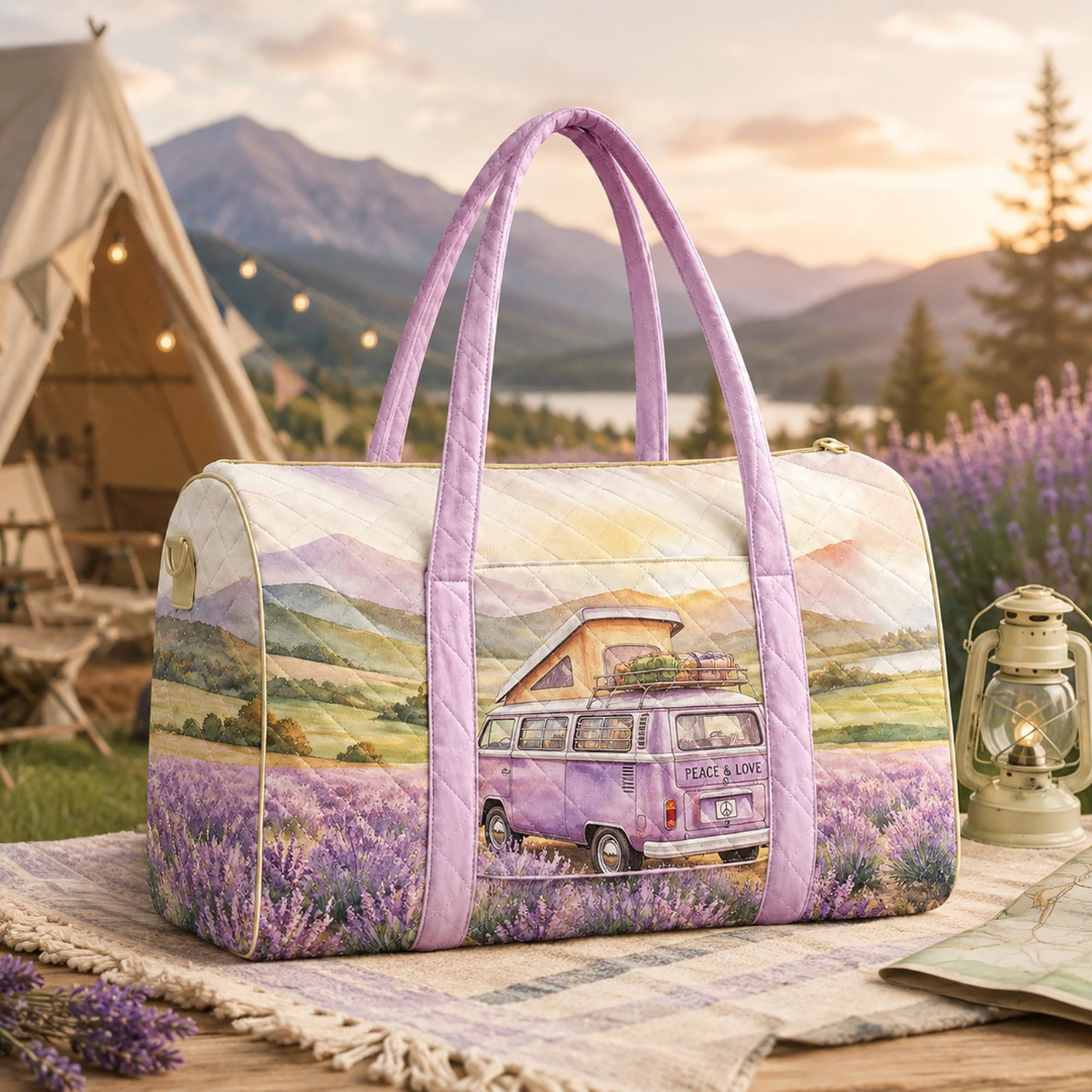 Peace & Love Camper Van Quilted Travel Bag