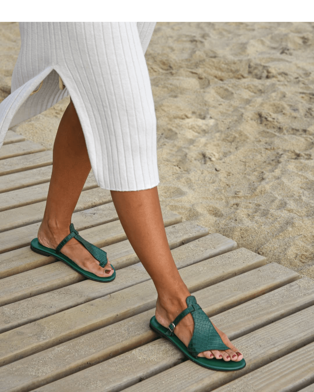 Kira | Croc-Effect Thong Sandals