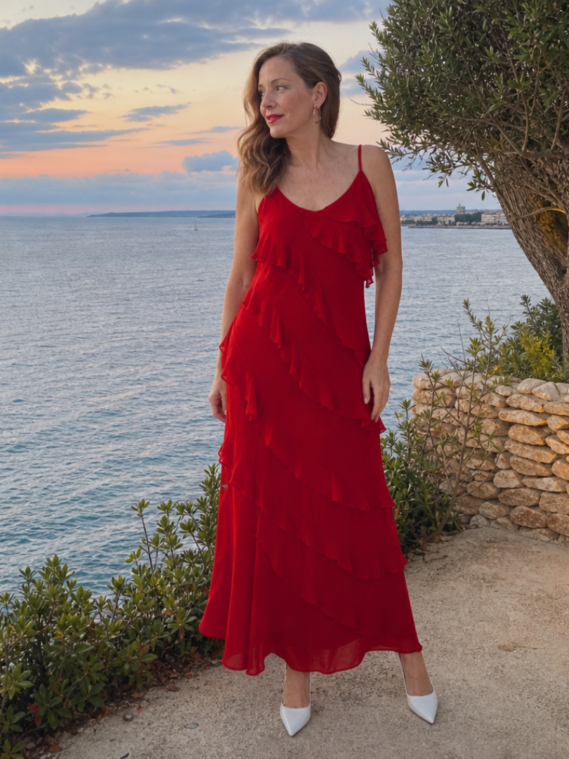 Riper | Robe longue à volants superposés et fines bretelles