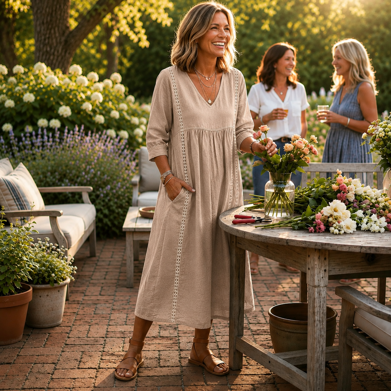 Carmen | Elegant Maxi Dress with Ruched 3/4 Sleeves