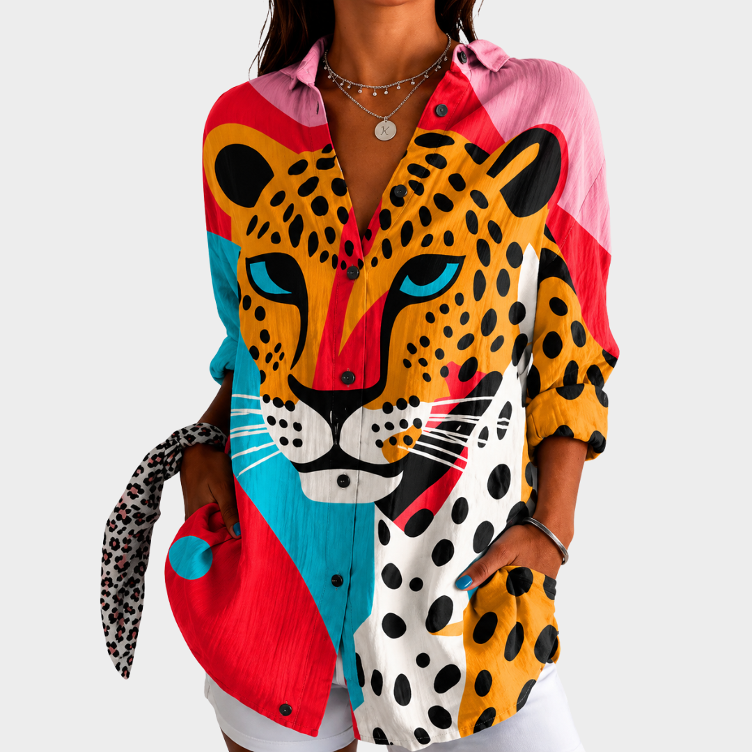 Mia | Bold Leopard Face Blouse