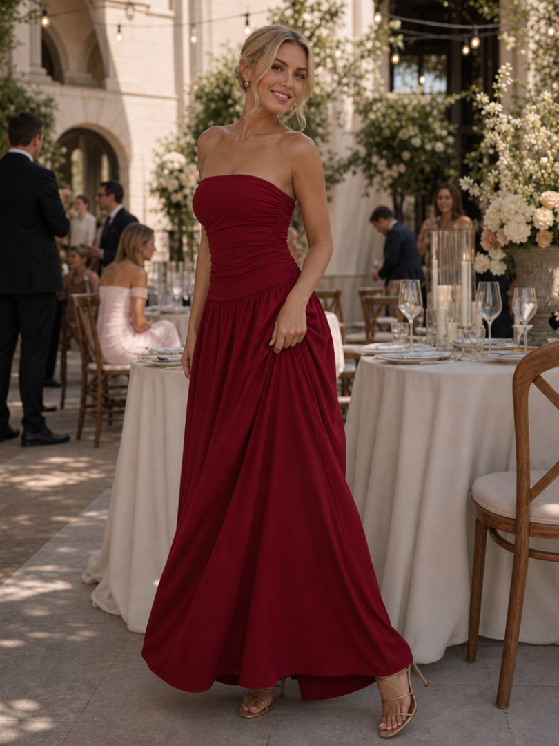 Zelene | Robe midi bustier froncée