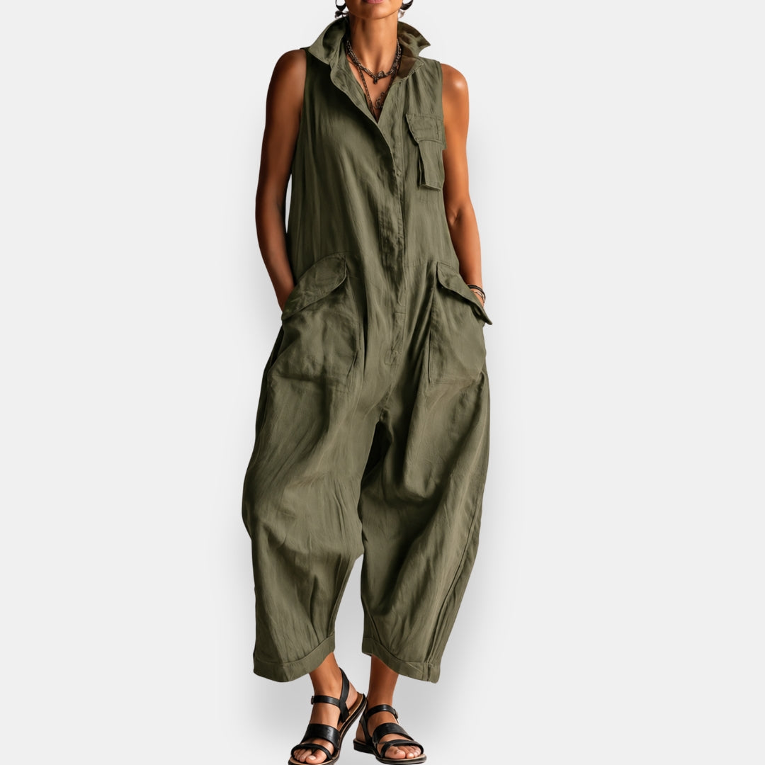 Ryker | Sleeveless Cargo Jumpsuit with Collar and Flap Pockets