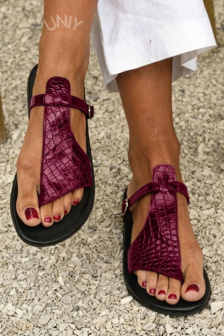 Kira | Croc-Effect Thong Sandals