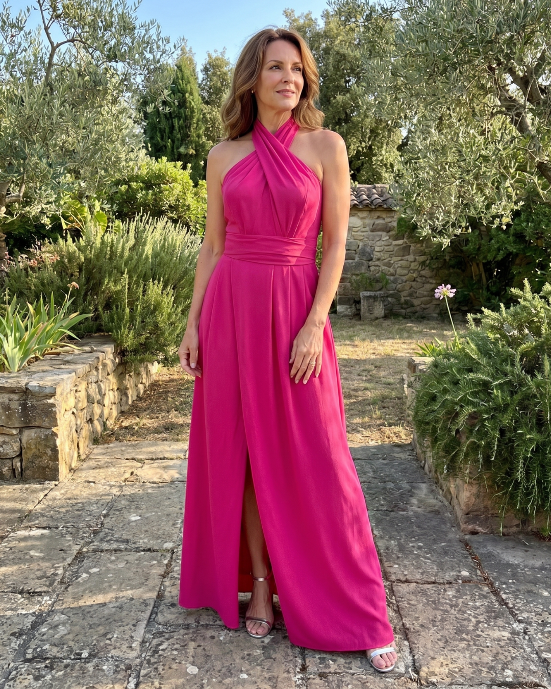 Cipa | Robe midi drapée sans manches à licou croisé