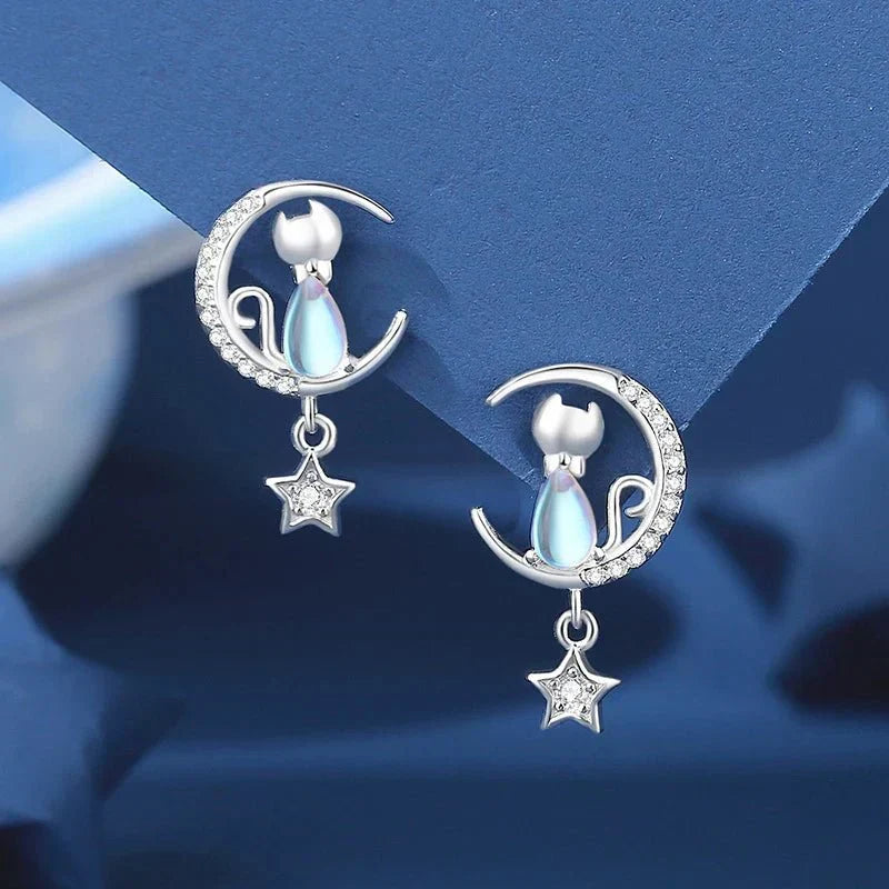 Timeless Moon & Star Cat Earrings