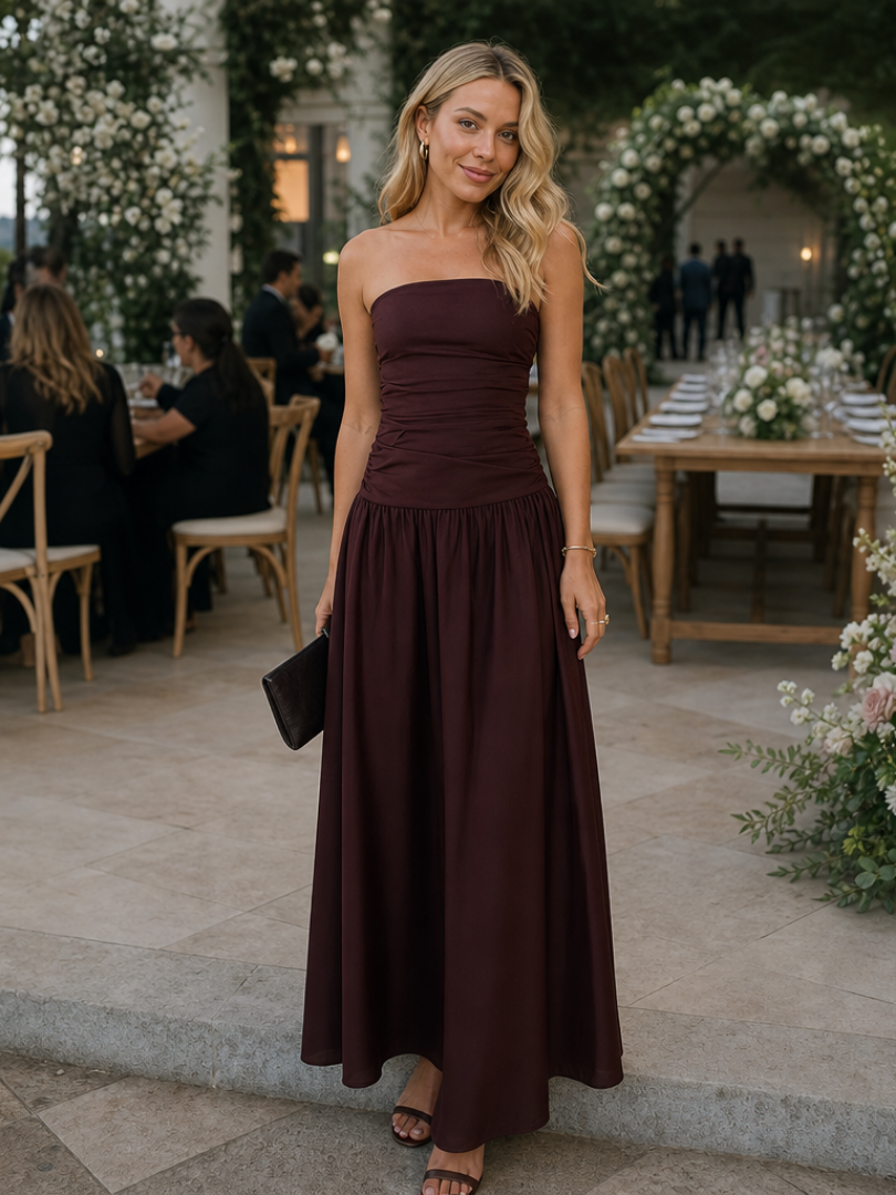 Zelene | Robe midi bustier froncée