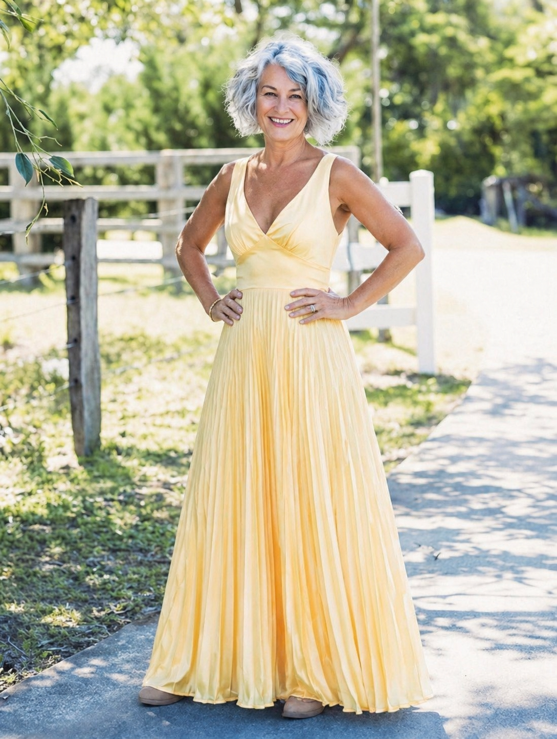 Malka Pleated V-Neck Maxi Dress