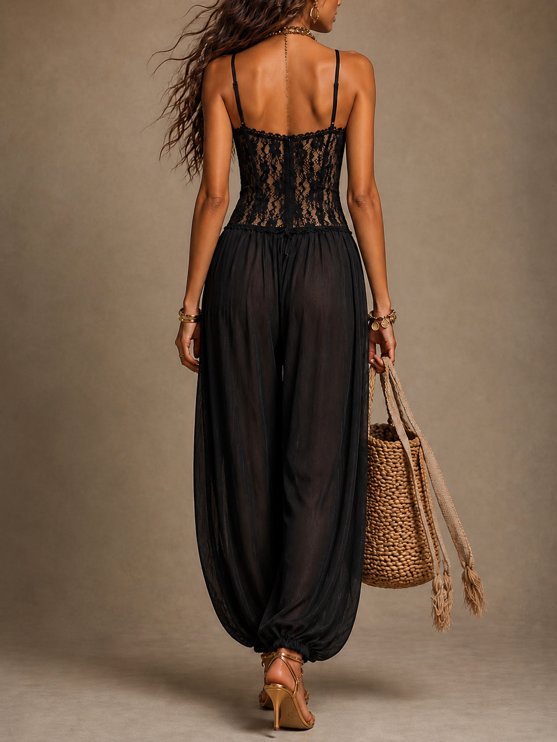 Laia | flowing Lace Halter Jumpsuit