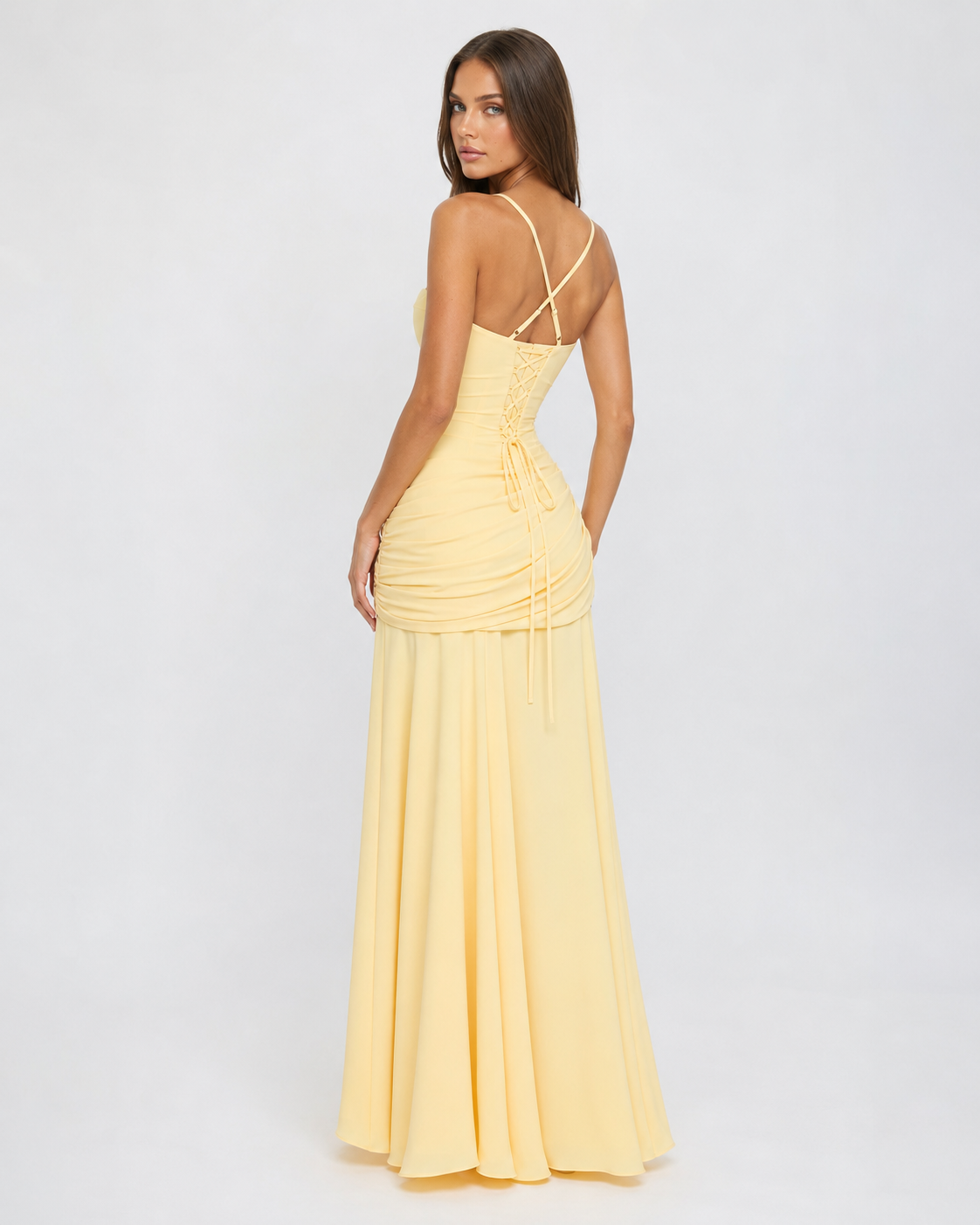 Enie | Ruched Square Neckline Maxi Dress