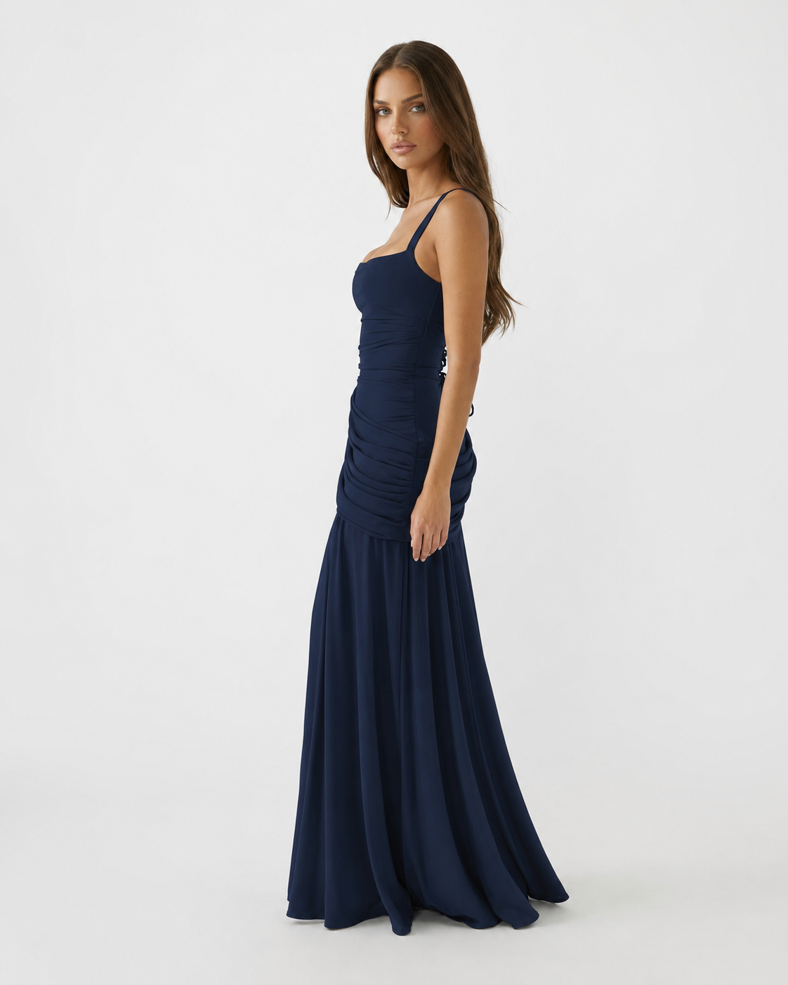 Enie | Ruched Square Neckline Maxi Dress
