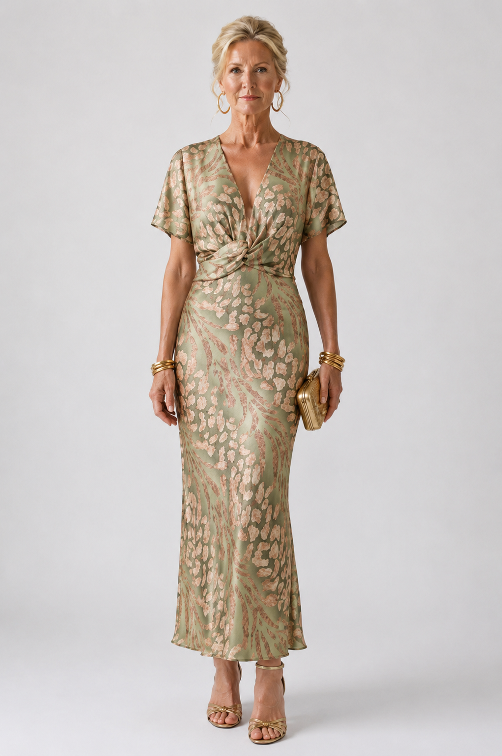 Coralie| Abstract Print V Neck Twist Waist Midi Dress