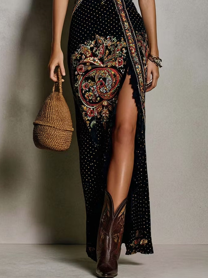 Bohemian V-Neck Slit Maxi Dress