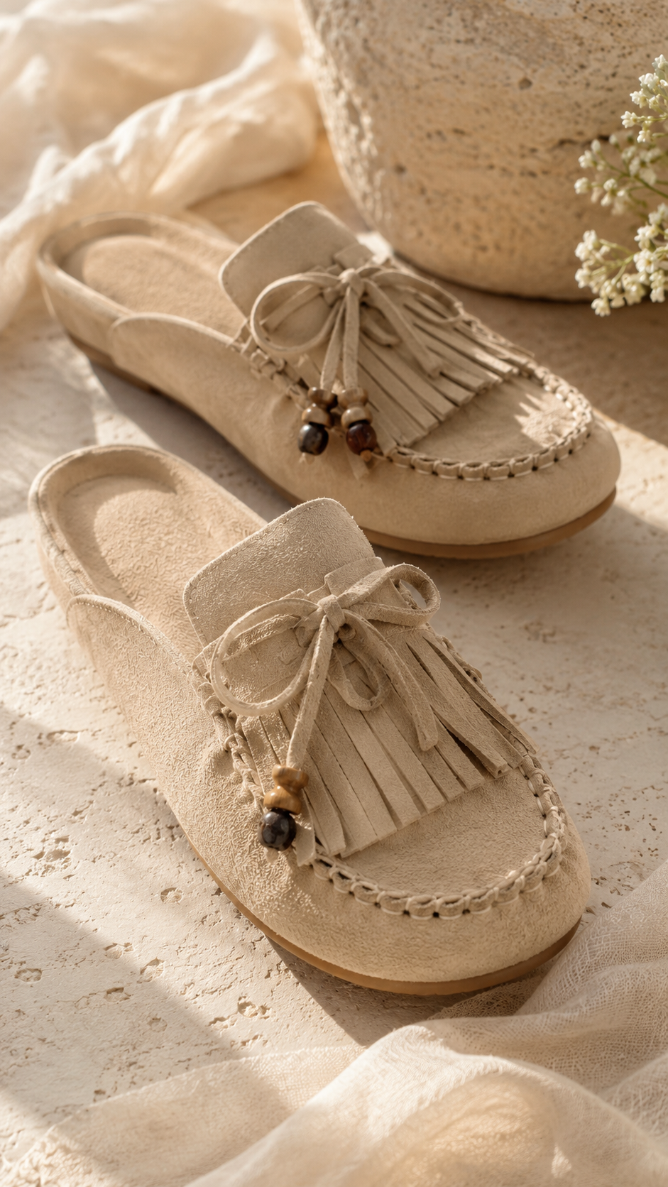 Sabrina | Taupe Tassel Slip-On Loafers