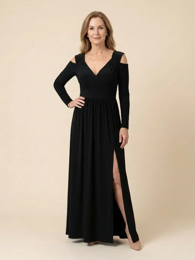 Althea | Robe longue fendue à manches longues et col en V